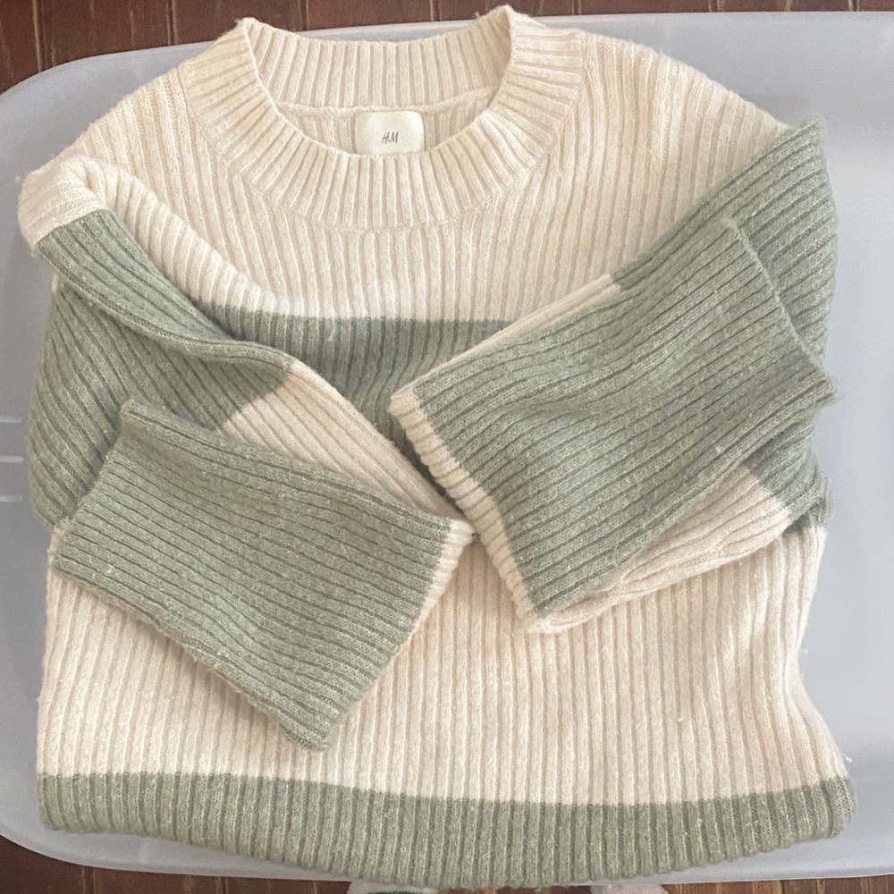 H&M Ribbed Cream and Sage Sweater